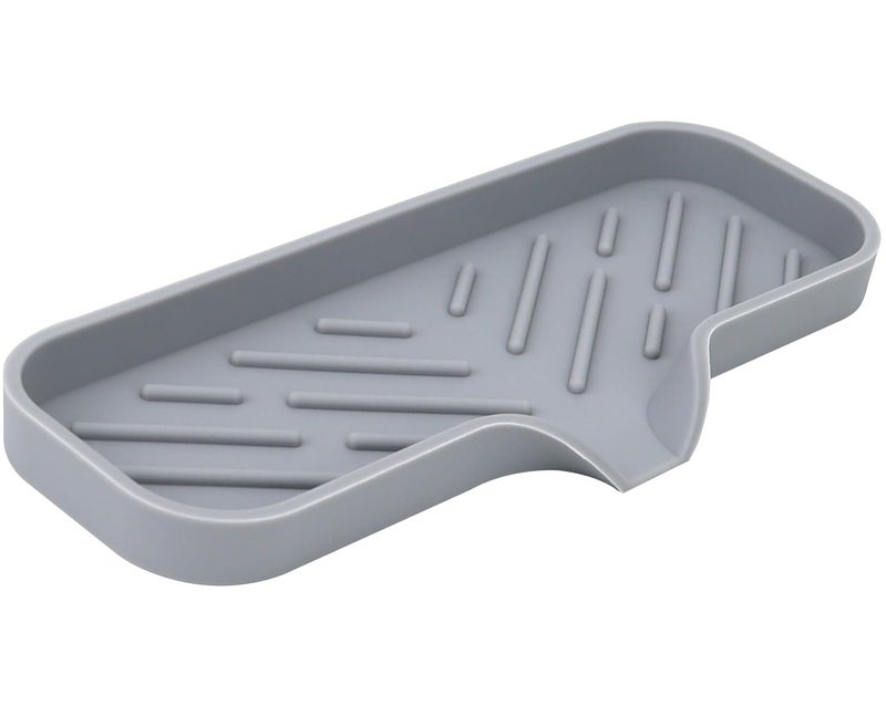 YASMEN Silicone Bathroom Soap Dishes, Sponge Holder for Kitchen Sink, Shower Soap Holder with Drain, Soap Dispenser Tray, Soap Dish for Bar Soap, Soap Bottle, Cup, Sink or Counter Organizer - Gray 9"" x 4"" - Image 1